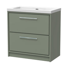 Hudson Reed Lille 800mm Floor Standing 2-drawer Vanity With Basin - 0 Tap Hole Contemp Fern Green Fireclay,MFC Smooth Matt 845x813x462mm - JJ Building Materials