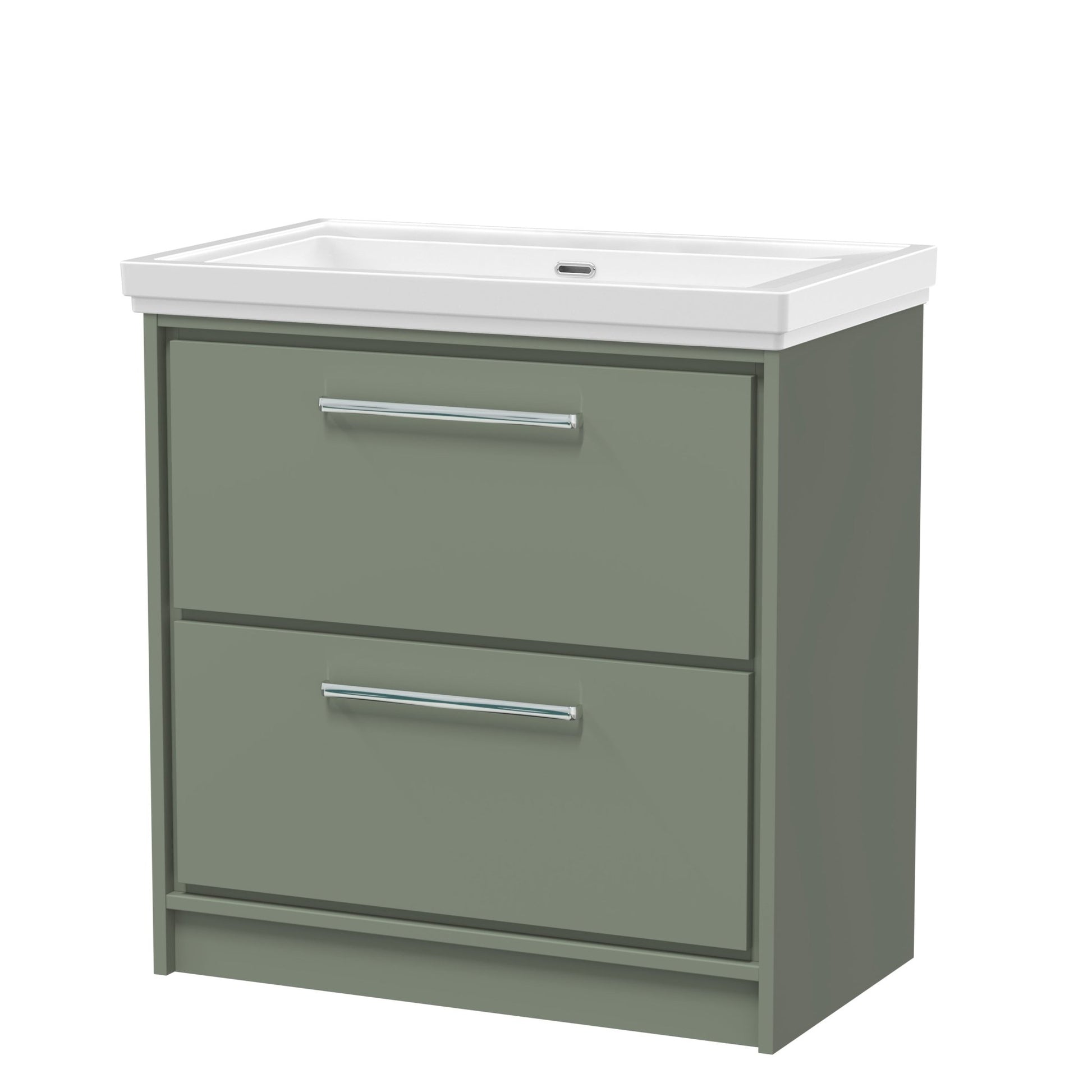 Hudson Reed Lille 800mm Floor Standing 2 - drawer Vanity With Basin - 0 Tap Hole Contemp Fern Green Fireclay,MFC Smooth Matt 867x830x471mm - JJ Building Materials