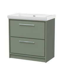 Hudson Reed Lille 800mm Floor Standing 2 - drawer Vanity With Basin - 0 Tap Hole Contemp Fern Green Fireclay,MFC Smooth Matt 867x830x471mm - JJ Building Materials