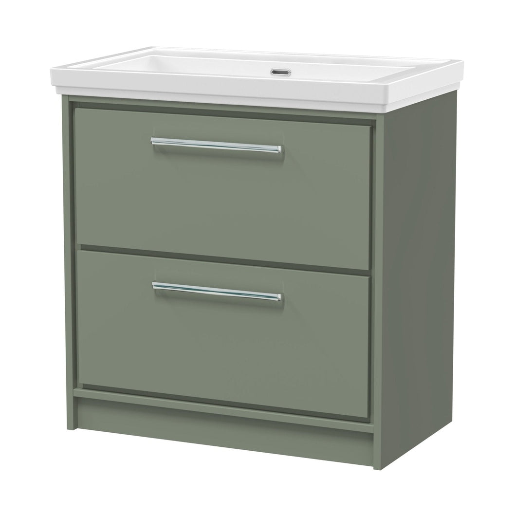 Hudson Reed Lille 800mm Floor Standing 2-drawer Vanity With Basin - 0 Tap Hole Contemp Fern Green Fireclay,MFC Smooth Matt 867x830x471mm - JJ Building Materials