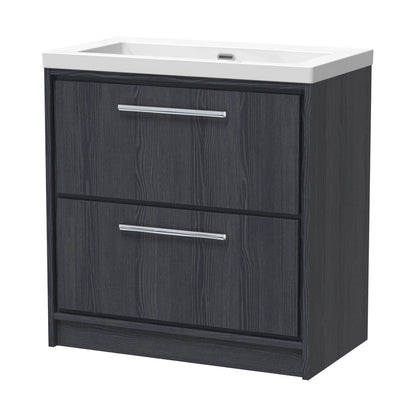 Hudson Reed Lille 800mm Floor Standing 2-drawer Vanity With Basin - 0 Tap Hole Contemp Graphite Grey Woodgrain Fireclay,MFC Textured Woodgrain 845x813x462mm - JJ Building Materials
