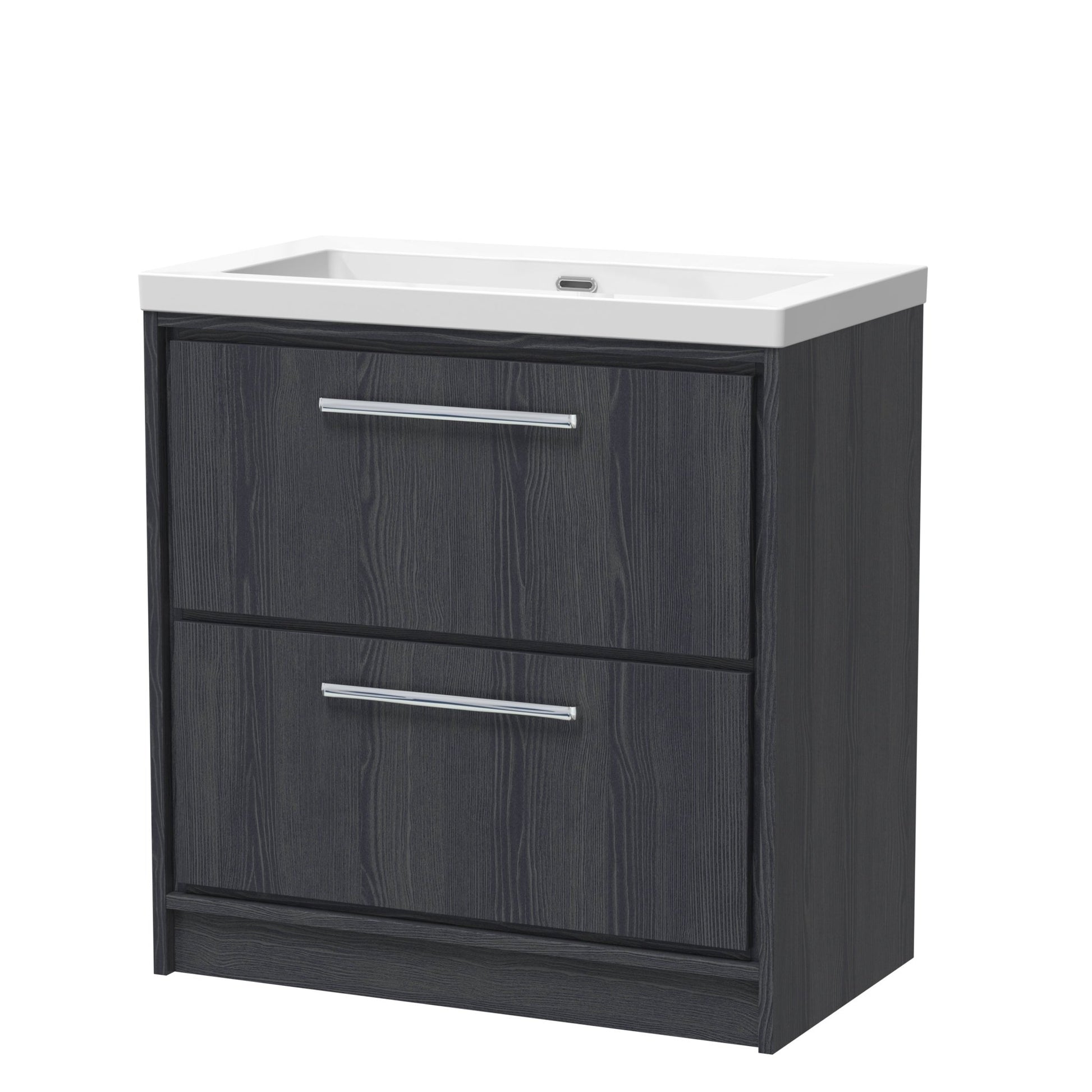 Hudson Reed Lille 800mm Floor Standing 2 - drawer Vanity With Basin - 0 Tap Hole Contemp Graphite Grey Woodgrain Fireclay,MFC Textured Woodgrain 845x813x462mm - JJ Building Materials