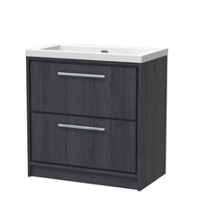 Hudson Reed Lille 800mm Floor Standing 2 - drawer Vanity With Basin - 0 Tap Hole Contemp Graphite Grey Woodgrain Fireclay,MFC Textured Woodgrain 845x813x462mm - JJ Building Materials