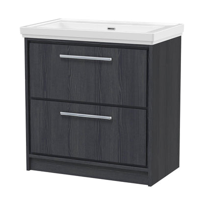Hudson Reed Lille 800mm Floor Standing 2-drawer Vanity With Basin - 0 Tap Hole Contemp Graphite Grey Woodgrain Fireclay,MFC Textured Woodgrain 867x830x471mm - JJ Building Materials