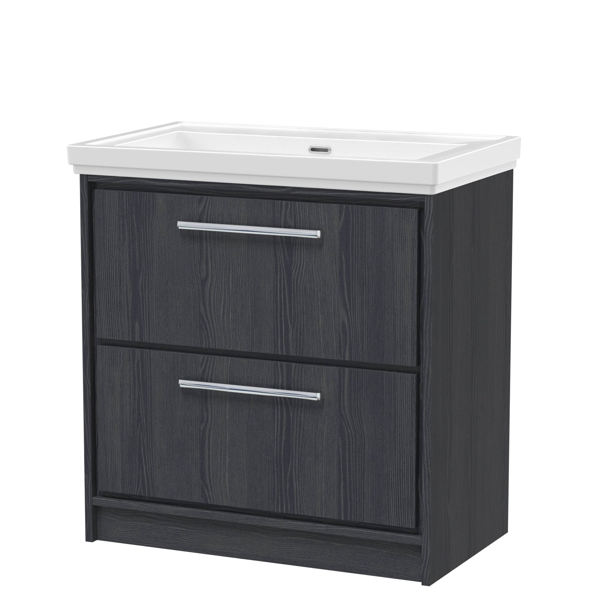 Hudson Reed Lille 800mm Floor Standing 2 - drawer Vanity With Basin - 0 Tap Hole Contemp Graphite Grey Woodgrain Fireclay,MFC Textured Woodgrain 867x830x471mm - JJ Building Materials