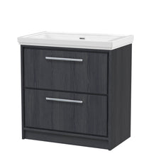 Hudson Reed Lille 800mm Floor Standing 2 - drawer Vanity With Basin - 0 Tap Hole Contemp Graphite Grey Woodgrain Fireclay,MFC Textured Woodgrain 867x830x471mm - JJ Building Materials