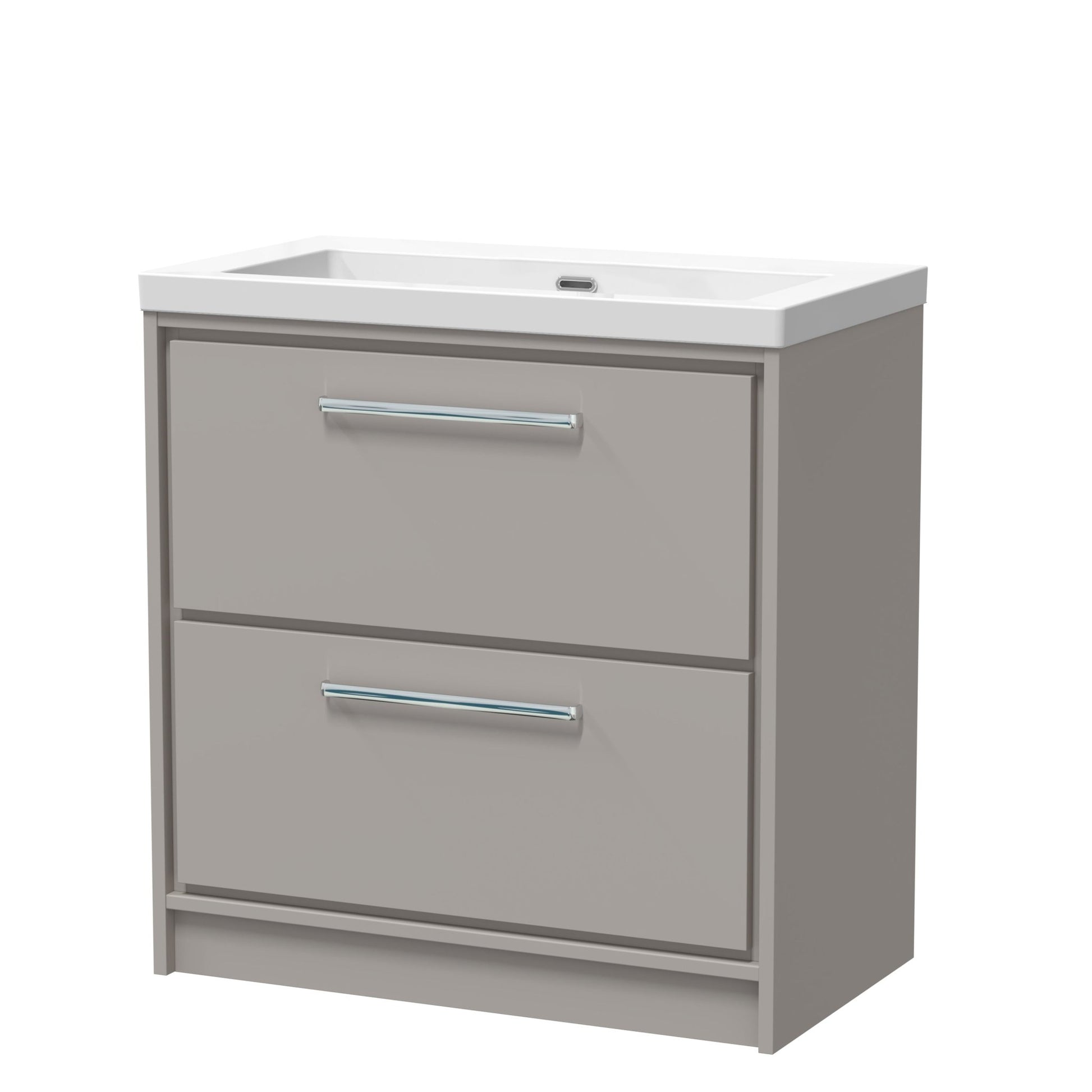 Hudson Reed Lille 800mm Floor Standing 2 - drawer Vanity With Basin - 0 Tap Hole Contemp Pebble Grey Fireclay,MFC Smooth Matt 845x813x462mm - JJ Building Materials