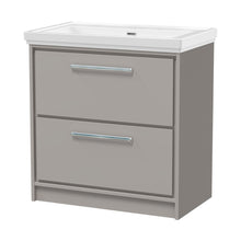 Hudson Reed Lille 800mm Floor Standing 2-drawer Vanity With Basin - 0 Tap Hole Contemp Pebble Grey Fireclay,MFC Smooth Matt 867x830x471mm - JJ Building Materials