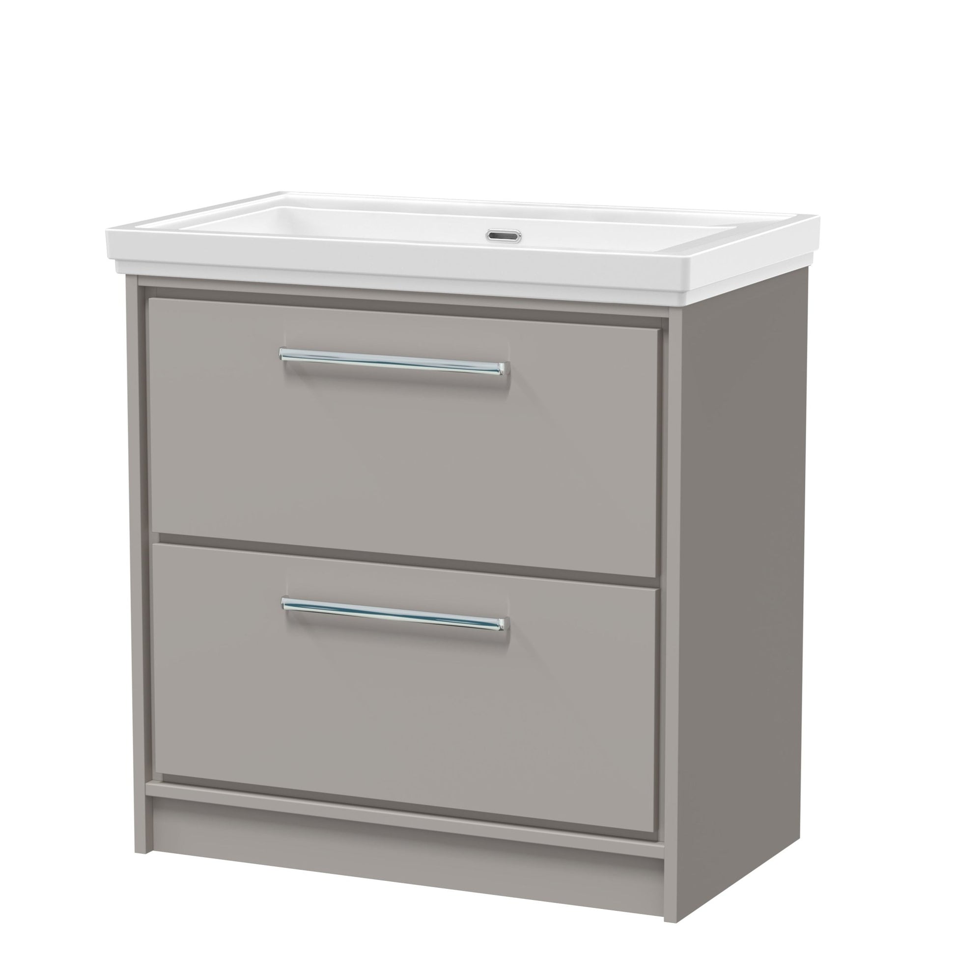 Hudson Reed Lille 800mm Floor Standing 2 - drawer Vanity With Basin - 0 Tap Hole Contemp Pebble Grey Fireclay,MFC Smooth Matt 867x830x471mm - JJ Building Materials