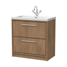Hudson Reed Lille 800mm Floor Standing 2-drawer Vanity With Basin - 1 Tap Hole Contemp Antique Oak Fireclay,MFC Textured Woodgrain 845x813x462mm - JJ Building Materials