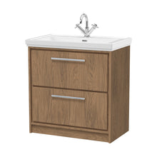 Hudson Reed Lille 800mm Floor Standing 2-drawer Vanity With Basin - 1 Tap Hole Contemp Antique Oak Fireclay,MFC Textured Woodgrain 867x830x471mm - JJ Building Materials