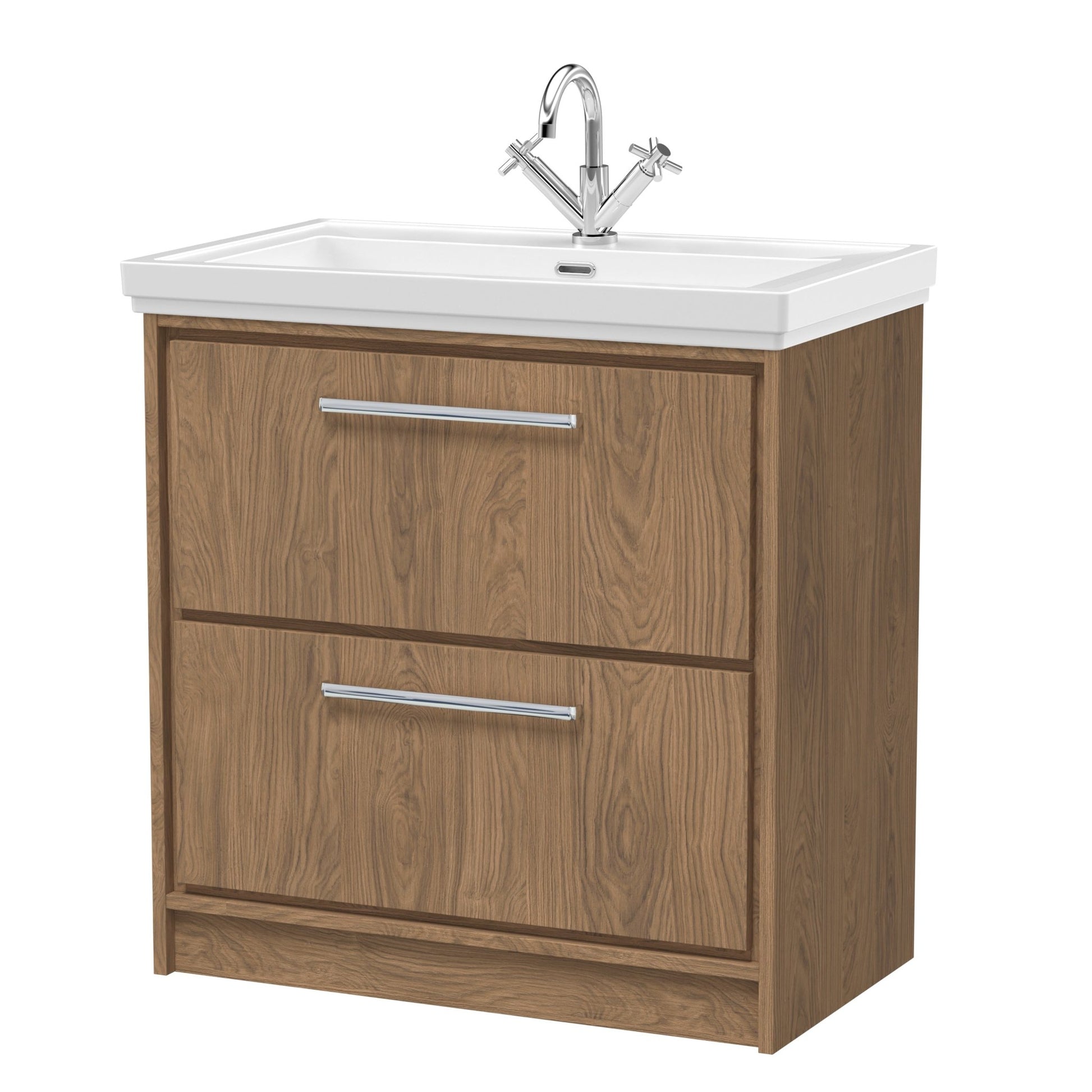 Hudson Reed Lille 800mm Floor Standing 2 - drawer Vanity With Basin - 1 Tap Hole Contemp Antique Oak Fireclay,MFC Textured Woodgrain 867x830x471mm - JJ Building Materials