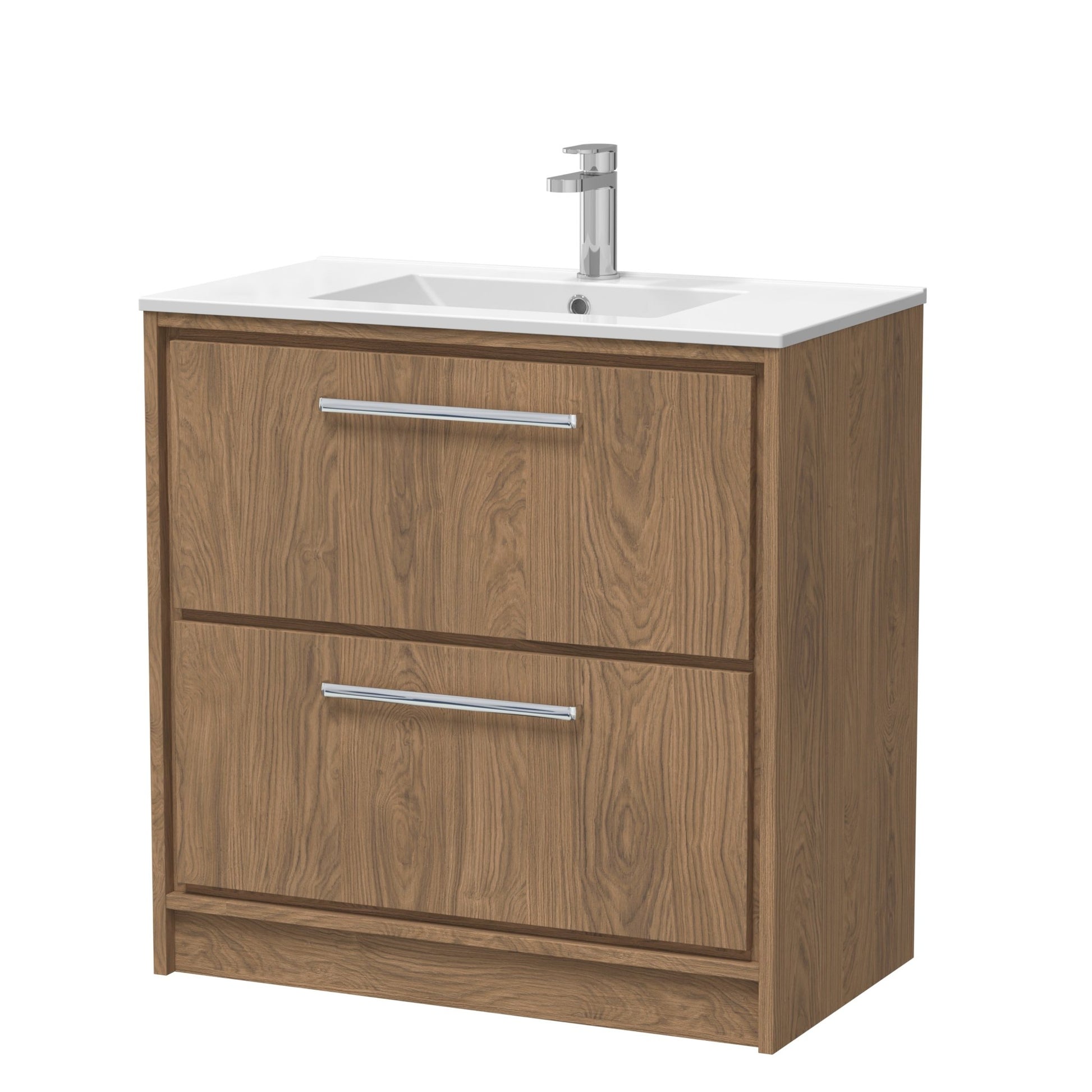 Hudson Reed Lille 800mm Floor Standing 2 - drawer Vanity With Basin - 1 Tap Hole Contemp Antique Oak MFC Textured Woodgrain,vitreous China 818x805x460mm - JJ Building Materials