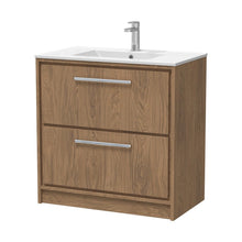 Hudson Reed Lille 800mm Floor Standing 2-drawer Vanity With Basin - 1 Tap Hole Contemp Antique Oak MFC Textured Woodgrain,vitreous China 818x805x460mm - JJ Building Materials
