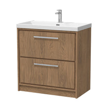 Hudson Reed Lille 800mm Floor Standing 2-drawer Vanity With Basin - 1 Tap Hole Contemp Antique Oak MFC Textured Woodgrain,vitreous China 850x810x460mm - JJ Building Materials