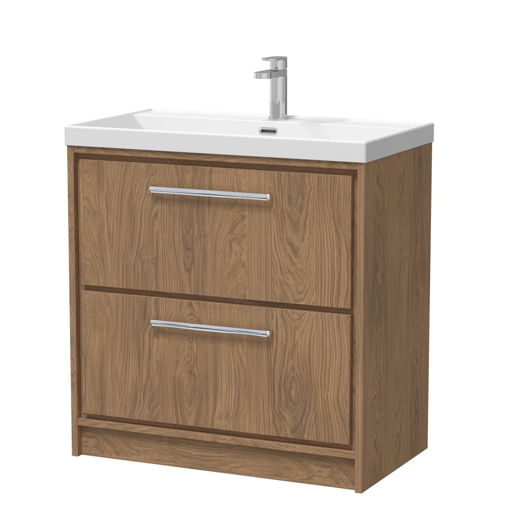 Hudson Reed Lille 800mm Floor Standing 2 - drawer Vanity With Basin - 1 Tap Hole Contemp Antique Oak MFC Textured Woodgrain,vitreous China 850x810x460mm - JJ Building Materials
