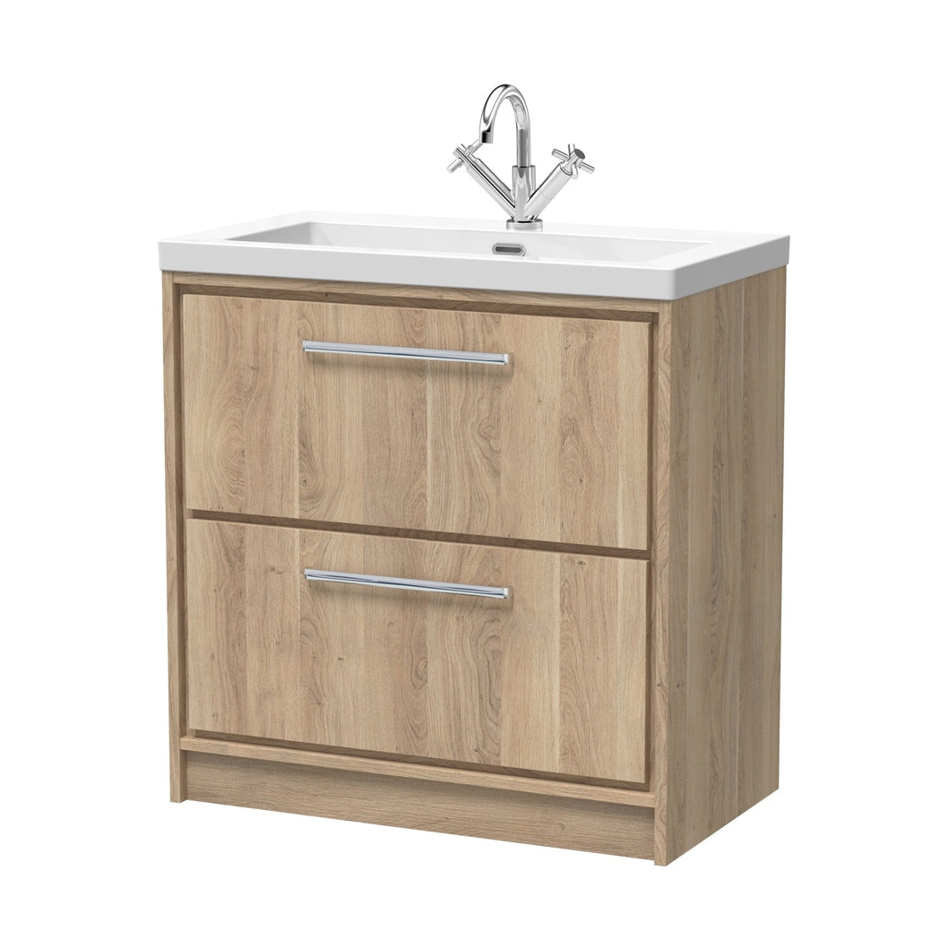 Hudson Reed Lille 800mm Floor Standing 2-drawer Vanity With Basin - 1 Tap Hole Contemp Bleached Oak Fireclay,MFC Textured Woodgrain 845x813x462mm - JJ Building Materials