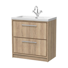 Hudson Reed Lille 800mm Floor Standing 2-drawer Vanity With Basin - 1 Tap Hole Contemp Bleached Oak Fireclay,MFC Textured Woodgrain 845x813x462mm - JJ Building Materials