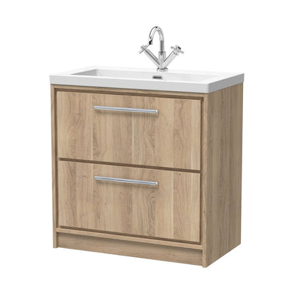 Hudson Reed Lille 800mm Floor Standing 2-drawer Vanity With Basin - 1 Tap Hole Contemp Bleached Oak Fireclay,MFC Textured Woodgrain 845x813x462mm - JJ Building Materials