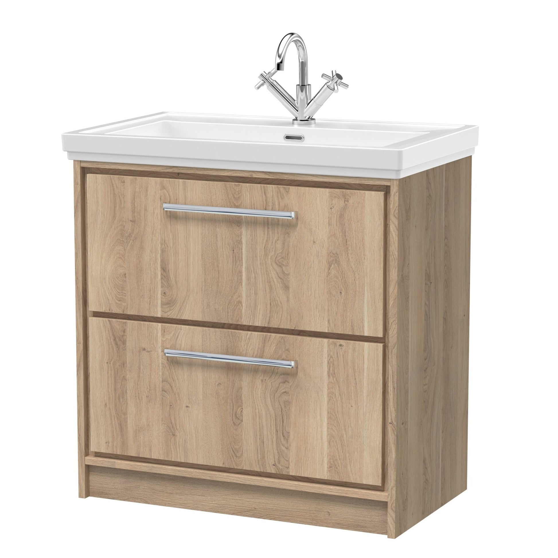 Hudson Reed Lille 800mm Floor Standing 2 - drawer Vanity With Basin - 1 Tap Hole Contemp Bleached Oak Fireclay,MFC Textured Woodgrain 867x830x471mm - JJ Building Materials