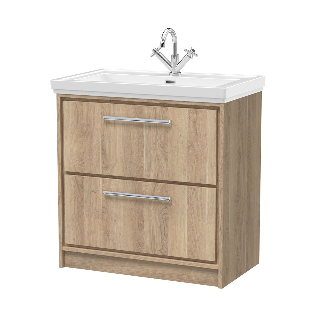 Hudson Reed Lille 800mm Floor Standing 2-drawer Vanity With Basin - 1 Tap Hole Contemp Bleached Oak Fireclay,MFC Textured Woodgrain 867x830x471mm - JJ Building Materials
