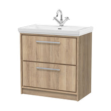 Hudson Reed Lille 800mm Floor Standing 2-drawer Vanity With Basin - 1 Tap Hole Contemp Bleached Oak Fireclay,MFC Textured Woodgrain 867x830x471mm - JJ Building Materials
