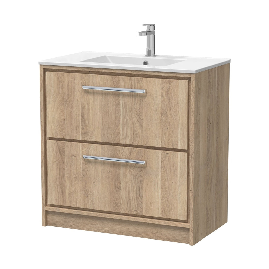 Hudson Reed Lille 800mm Floor Standing 2-drawer Vanity With Basin - 1 Tap Hole Contemp Bleached Oak MFC Textured Woodgrain,vitreous China 818x805x460mm - JJ Building Materials