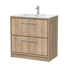 Hudson Reed Lille 800mm Floor Standing 2-drawer Vanity With Basin - 1 Tap Hole Contemp Bleached Oak MFC Textured Woodgrain,vitreous China 818x805x460mm - JJ Building Materials