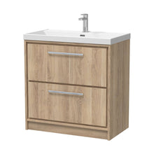Hudson Reed Lille 800mm Floor Standing 2-drawer Vanity With Basin - 1 Tap Hole Contemp Bleached Oak MFC Textured Woodgrain,vitreous China 850x810x460mm - JJ Building Materials