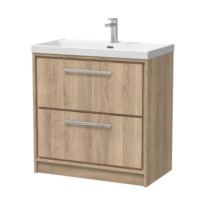 Hudson Reed Lille 800mm Floor Standing 2-drawer Vanity With Basin - 1 Tap Hole Contemp Bleached Oak MFC Textured Woodgrain,vitreous China 850x810x460mm - JJ Building Materials
