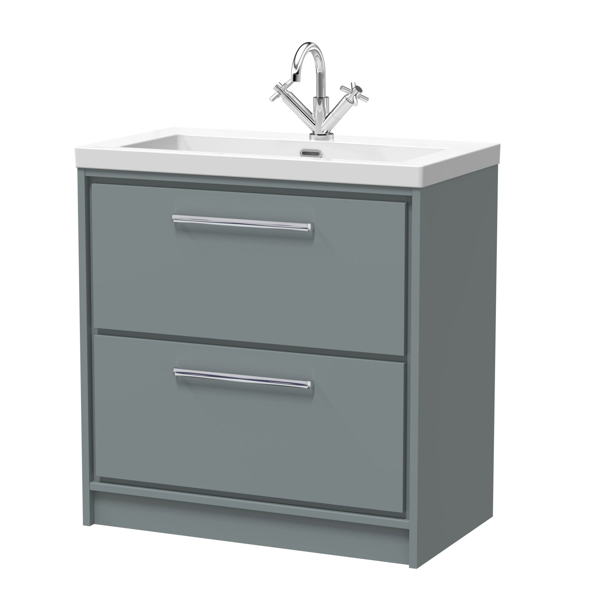 Hudson Reed Lille 800mm Floor Standing 2 - drawer Vanity With Basin - 1 Tap Hole Contemp Coastal Grey Fireclay,MFC Smooth Matt 845x813x462mm - JJ Building Materials