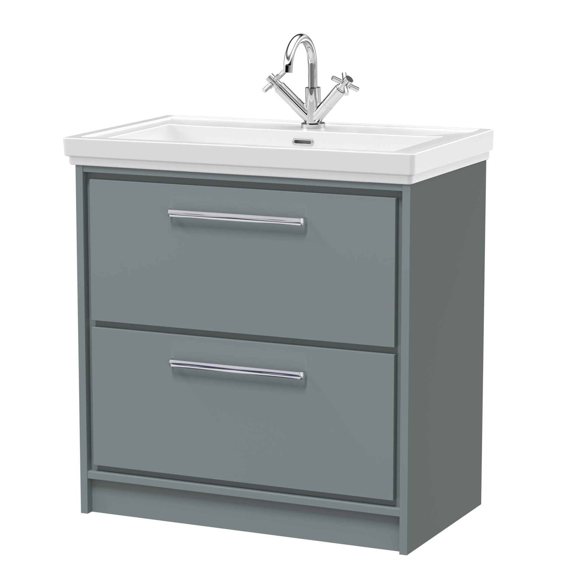 Hudson Reed Lille 800mm Floor Standing 2 - drawer Vanity With Basin - 1 Tap Hole Contemp Coastal Grey Fireclay,MFC Smooth Matt 867x830x471mm - JJ Building Materials
