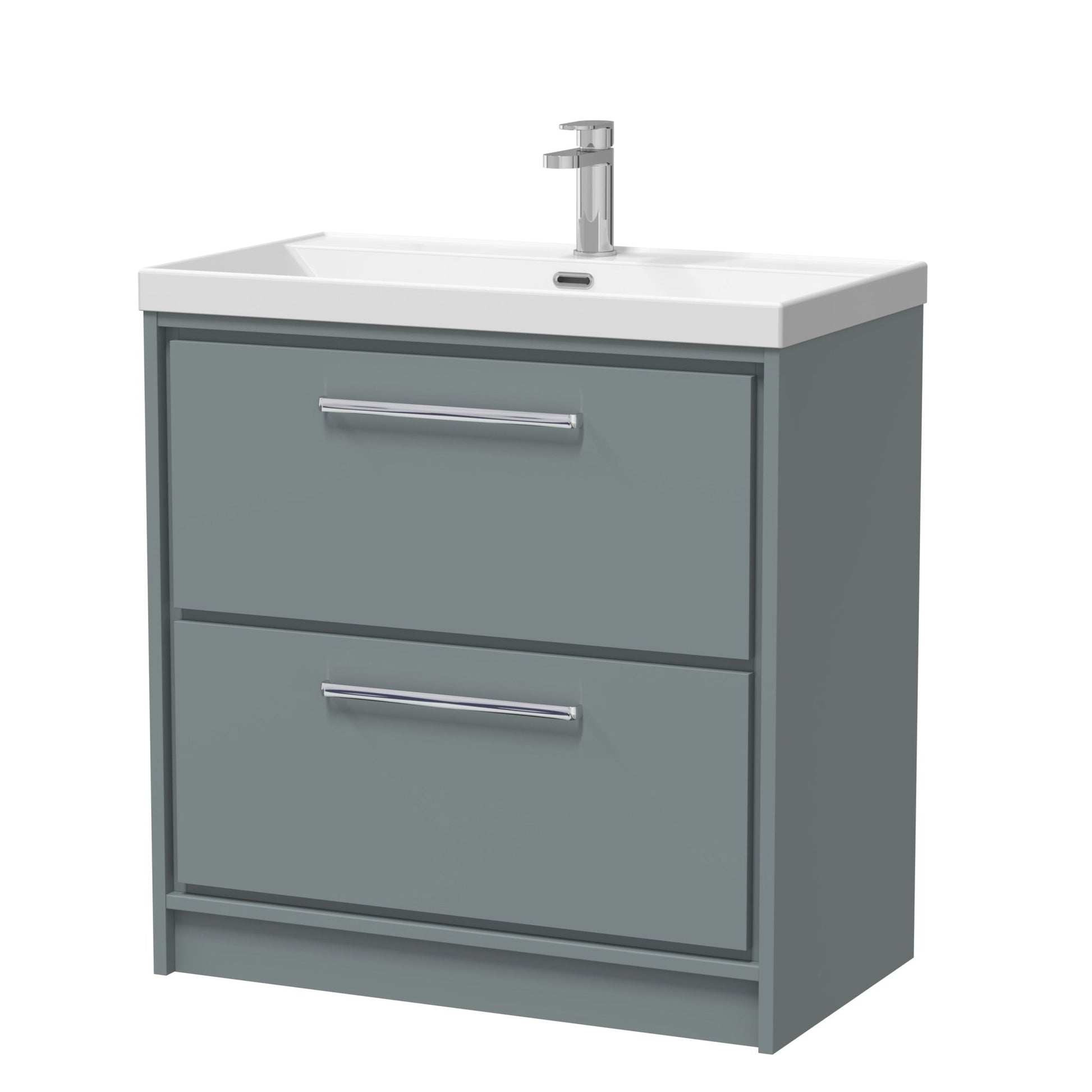Hudson Reed Lille 800mm Floor Standing 2 - drawer Vanity With Basin - 1 Tap Hole Contemp Coastal Grey MFC Smooth Matt,vitreous China 850x810x460mm - JJ Building Materials