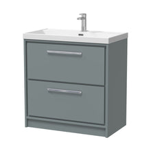 Hudson Reed Lille 800mm Floor Standing 2-drawer Vanity With Basin - 1 Tap Hole Contemp Coastal Grey MFC Smooth Matt,vitreous China 850x810x460mm - JJ Building Materials