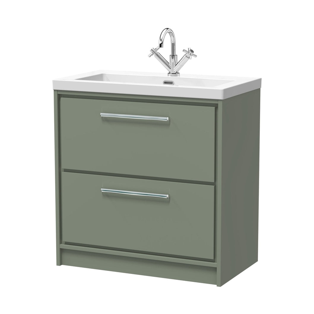Hudson Reed Lille 800mm Floor Standing 2-drawer Vanity With Basin - 1 Tap Hole Contemp Fern Green Fireclay,MFC Smooth Matt 845x813x462mm - JJ Building Materials