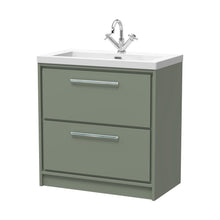 Hudson Reed Lille 800mm Floor Standing 2-drawer Vanity With Basin - 1 Tap Hole Contemp Fern Green Fireclay,MFC Smooth Matt 845x813x462mm - JJ Building Materials