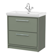 Hudson Reed Lille 800mm Floor Standing 2 - drawer Vanity With Basin - 1 Tap Hole Contemp Fern Green Fireclay,MFC Smooth Matt 867x830x471mm - JJ Building Materials