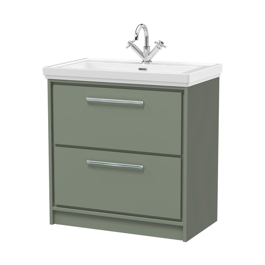 Hudson Reed Lille 800mm Floor Standing 2-drawer Vanity With Basin - 1 Tap Hole Contemp Fern Green Fireclay,MFC Smooth Matt 867x830x471mm - JJ Building Materials