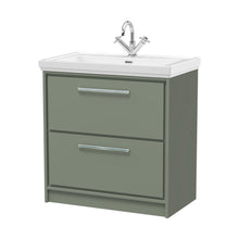 Hudson Reed Lille 800mm Floor Standing 2-drawer Vanity With Basin - 1 Tap Hole Contemp Fern Green Fireclay,MFC Smooth Matt 867x830x471mm - JJ Building Materials
