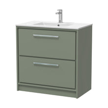 Hudson Reed Lille 800mm Floor Standing 2-drawer Vanity With Basin - 1 Tap Hole Contemp Fern Green MFC Smooth Matt,vitreous China 818x805x460mm - JJ Building Materials