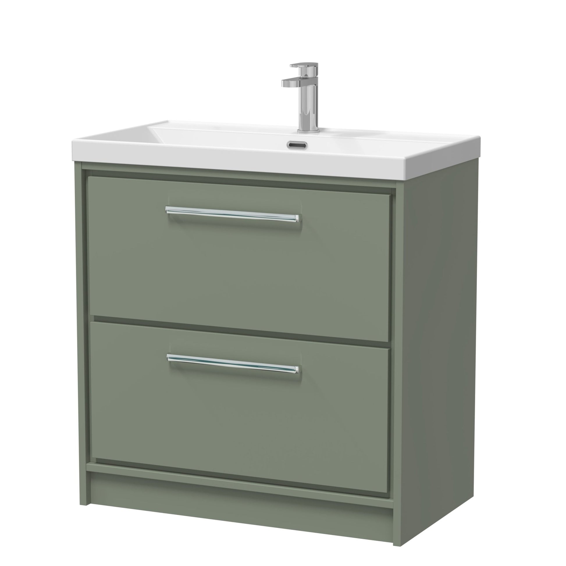 Hudson Reed Lille 800mm Floor Standing 2 - drawer Vanity With Basin - 1 Tap Hole Contemp Fern Green MFC Smooth Matt,vitreous China 850x810x460mm - JJ Building Materials