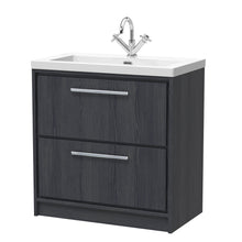 Hudson Reed Lille 800mm Floor Standing 2 - drawer Vanity With Basin - 1 Tap Hole Contemp Graphite Grey Woodgrain Fireclay,MFC Textured Woodgrain 845x813x462mm - JJ Building Materials