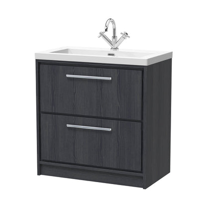 Hudson Reed Lille 800mm Floor Standing 2-drawer Vanity With Basin - 1 Tap Hole Contemp Graphite Grey Woodgrain Fireclay,MFC Textured Woodgrain 845x813x462mm - JJ Building Materials