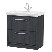 Hudson Reed Lille 800mm Floor Standing 2 - drawer Vanity With Basin - 1 Tap Hole Contemp Graphite Grey Woodgrain Fireclay,MFC Textured Woodgrain 867x830x471mm - JJ Building Materials