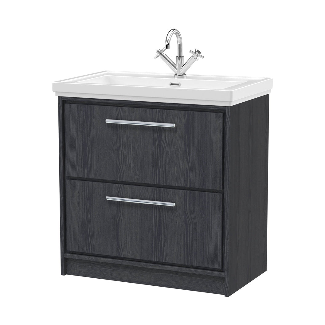Hudson Reed Lille 800mm Floor Standing 2-drawer Vanity With Basin - 1 Tap Hole Contemp Graphite Grey Woodgrain Fireclay,MFC Textured Woodgrain 867x830x471mm - JJ Building Materials