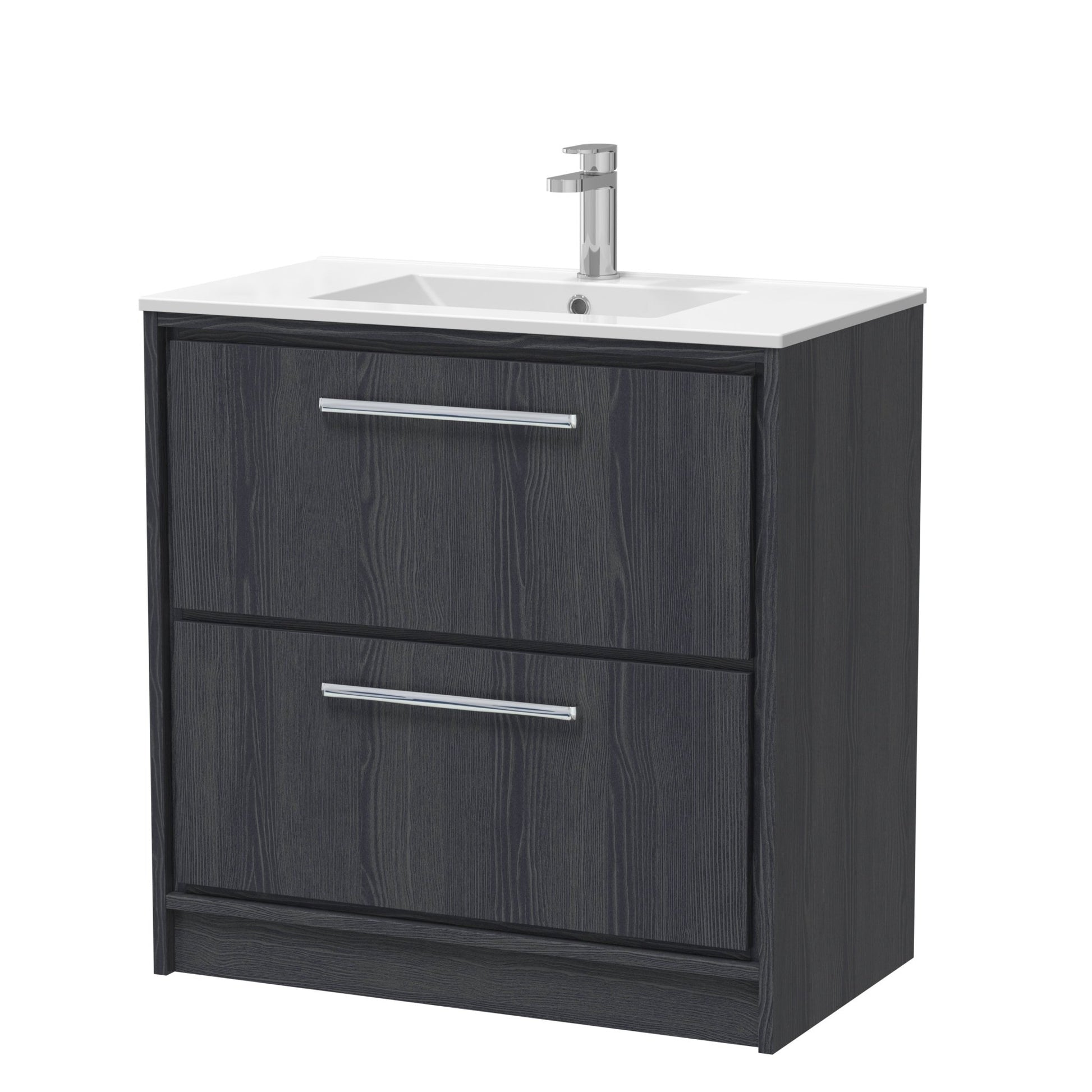 Hudson Reed Lille 800mm Floor Standing 2 - drawer Vanity With Basin - 1 Tap Hole Contemp Graphite Grey Woodgrain MFC Textured Woodgrain,vitreous China 818x805x460mm - JJ Building Materials