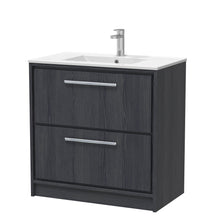 Hudson Reed Lille 800mm Floor Standing 2 - drawer Vanity With Basin - 1 Tap Hole Contemp Graphite Grey Woodgrain MFC Textured Woodgrain,vitreous China 818x805x460mm - JJ Building Materials