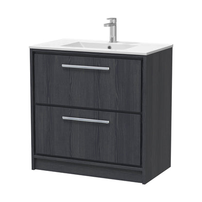 Hudson Reed Lille 800mm Floor Standing 2-drawer Vanity With Basin - 1 Tap Hole Contemp Graphite Grey Woodgrain MFC Textured Woodgrain,vitreous China 818x805x460mm - JJ Building Materials