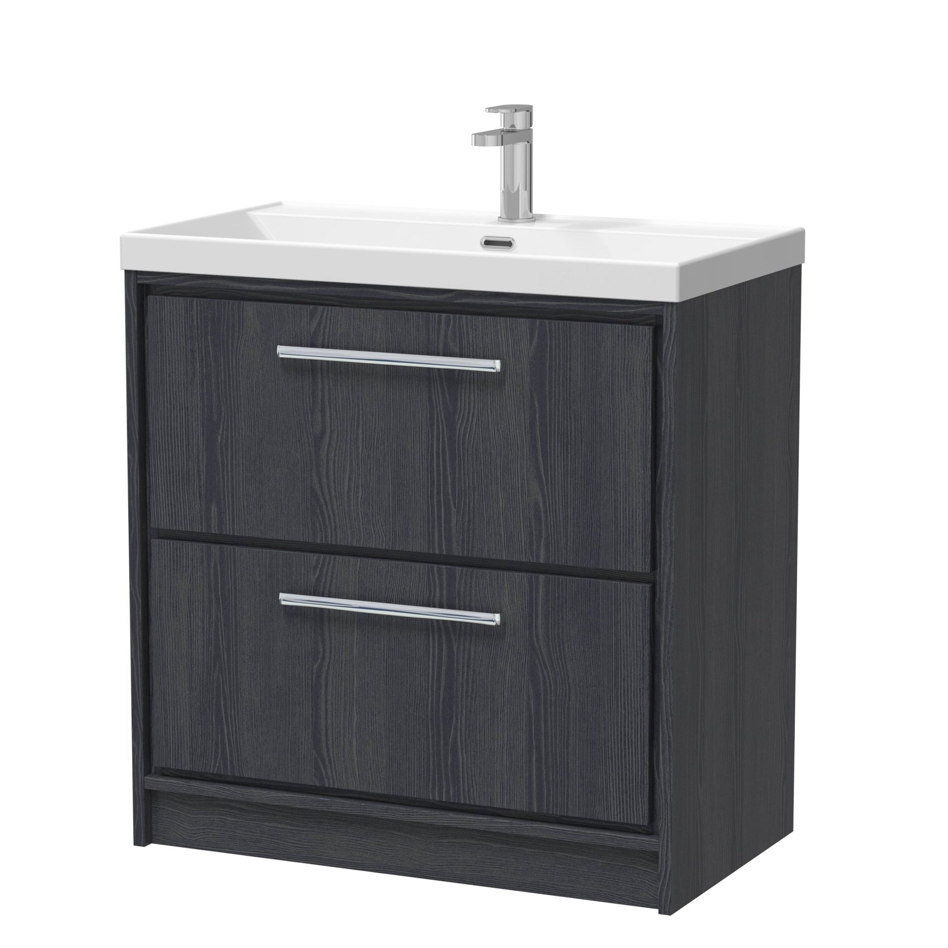 Hudson Reed Lille 800mm Floor Standing 2 - drawer Vanity With Basin - 1 Tap Hole Contemp Graphite Grey Woodgrain MFC Textured Woodgrain,vitreous China 850x810x460mm - JJ Building Materials