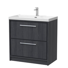 Hudson Reed Lille 800mm Floor Standing 2 - drawer Vanity With Basin - 1 Tap Hole Contemp Graphite Grey Woodgrain MFC Textured Woodgrain,vitreous China 850x810x460mm - JJ Building Materials